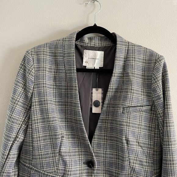 Anthropologie Women 14 Gray Houndstooth Academia Cropped Knit Tuxedo Blazer NWT - Picture 9 of 16
